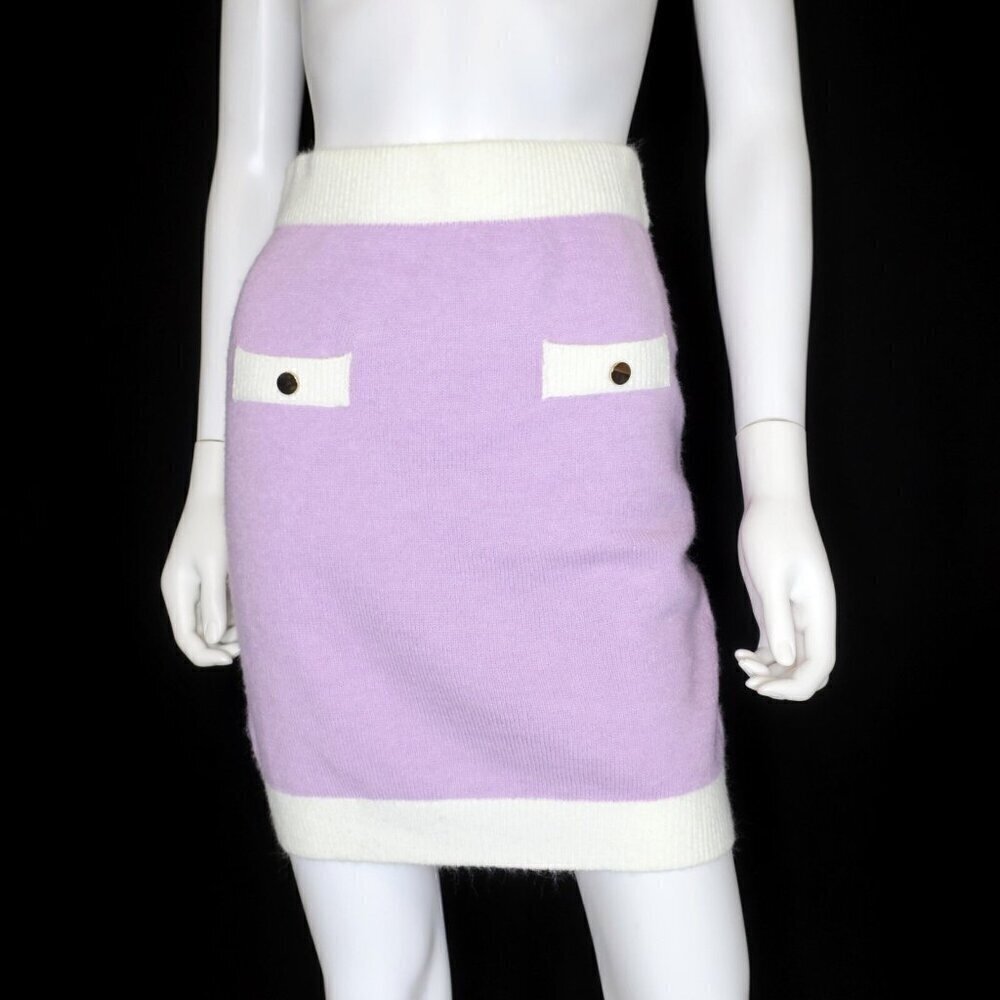 Idem Ditto Sweater Pencil Skirt Purple White Contrast Faux Pockets Women's Small